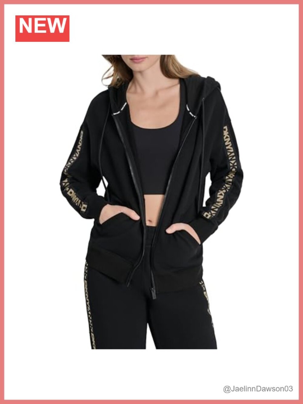 Full Zip Hoodie Sweatshirt with Logo Tape Fleece Long Sleeve Regular Fit